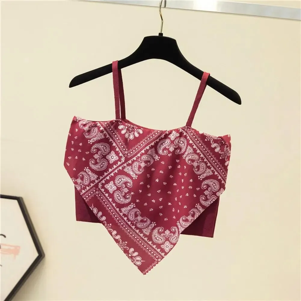 Spagetti Kayışı Tank Top Seksi Backless Kaşkorse Baskılı Bluz Yaz Zarif Parti Kadın Camiş Kore Tarzı Seksi Kısa Üst