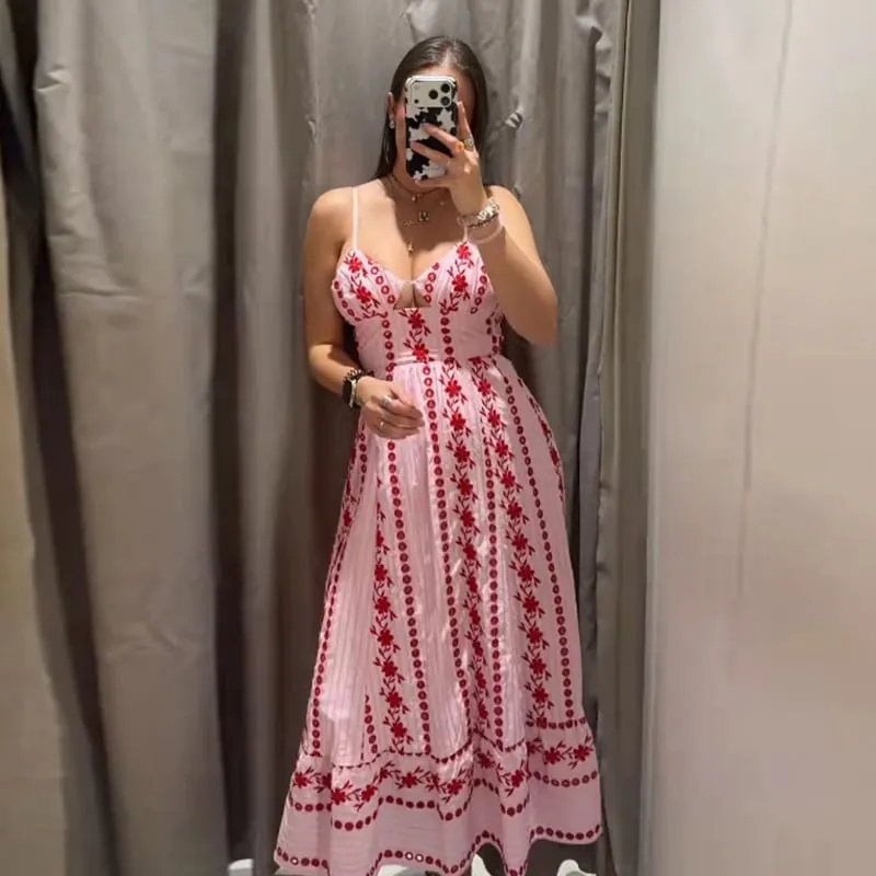 Sleeveless Women's Floral Print Maxi Dress Spaghetti Strap Sweetheart Neck Flowy Boho Vacation Dresses Summer New Cute Wear