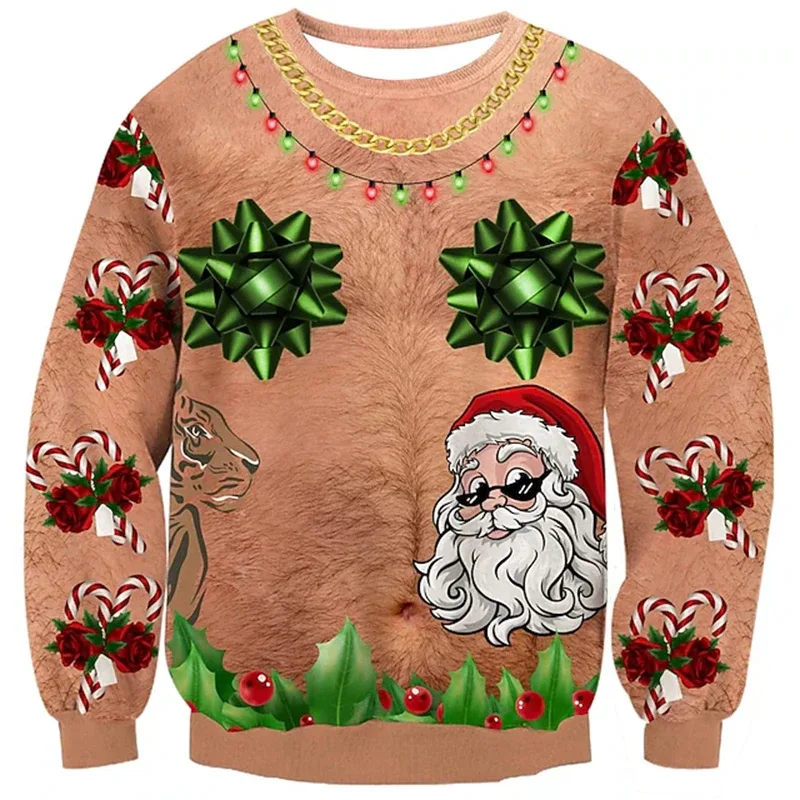Noel çirkin kazak komik 3D baskı kas desen tişörtü erkekler için yeni moda kazak parti Cosplay kostüm noel hediyesi — image 5