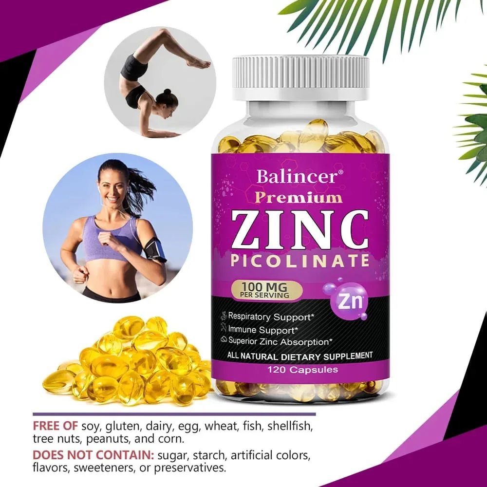 Zinc Picolinate 100Mg Capsules - Respiratory Immune Support Skin and Bone Health Highly Absorbed Supplement