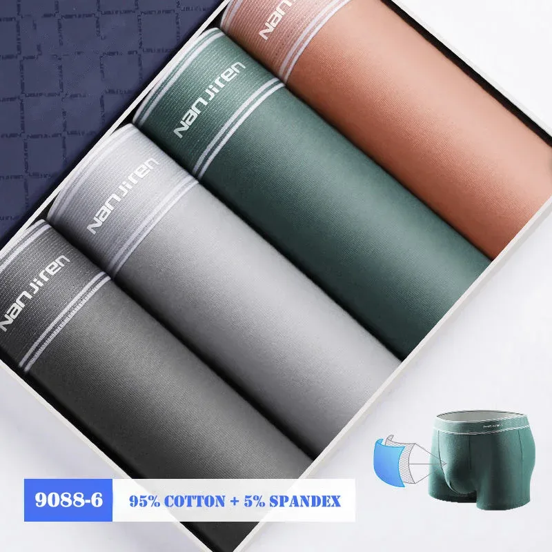 4Pcs/lot Men's Underwear Sexy Boxer Shorts Cotton Panties Man Solid Underpants Male Soft U Convex Lingerie Plus Size L-6XL