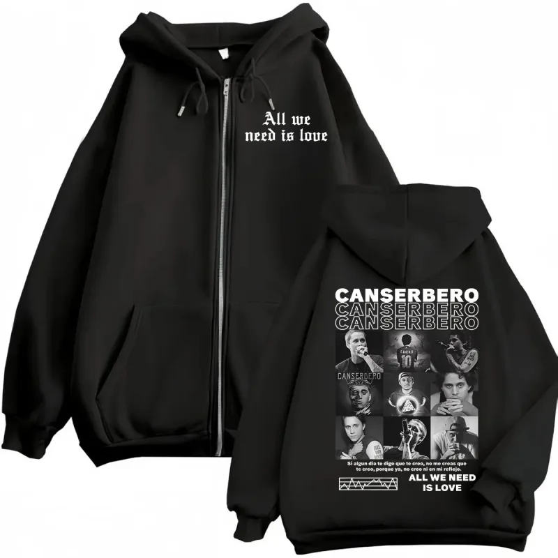 Canserbero Tudo o que precisamos é amor Muerte Vida Merch Zipper Hoodie Moda masculina Hip Hop Zip Up Moletons Casual Pulôveres de lã