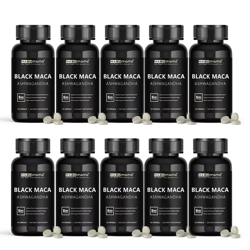 Akar Maca Hitam Organik + Suplemen Ekstrak Ashwagandha untuk Wanita & Lelaki Ketahanan Tenaga Tegang - Pil Vegan