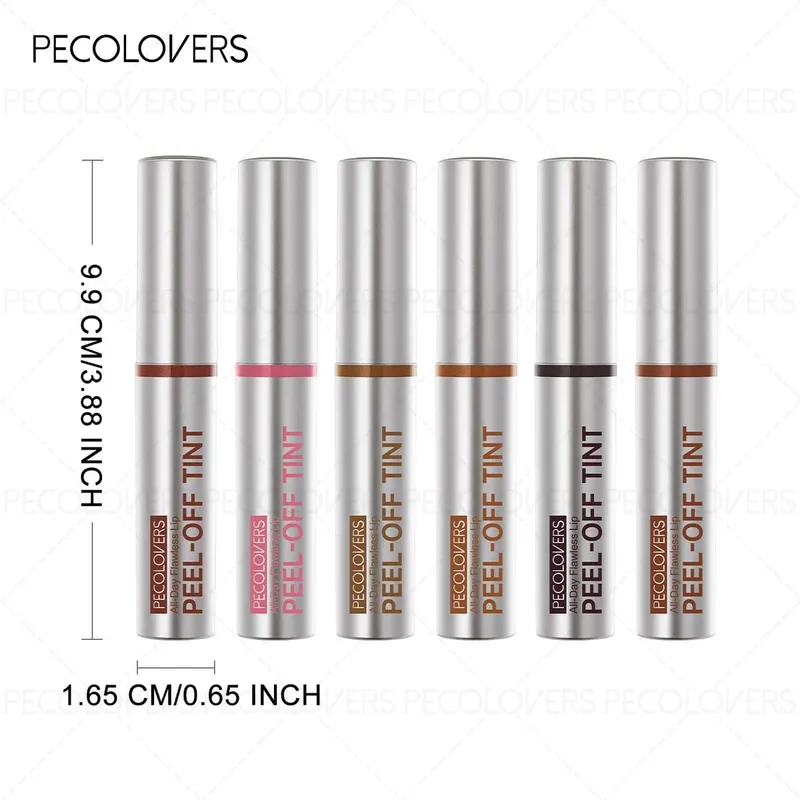 6pcs Peel Off Lip Stain Tear-Off Liquid Lipstick Long-Lasting Waterproof Non-Stick Cup Matte Finish Fade-Resistant Lip Tint