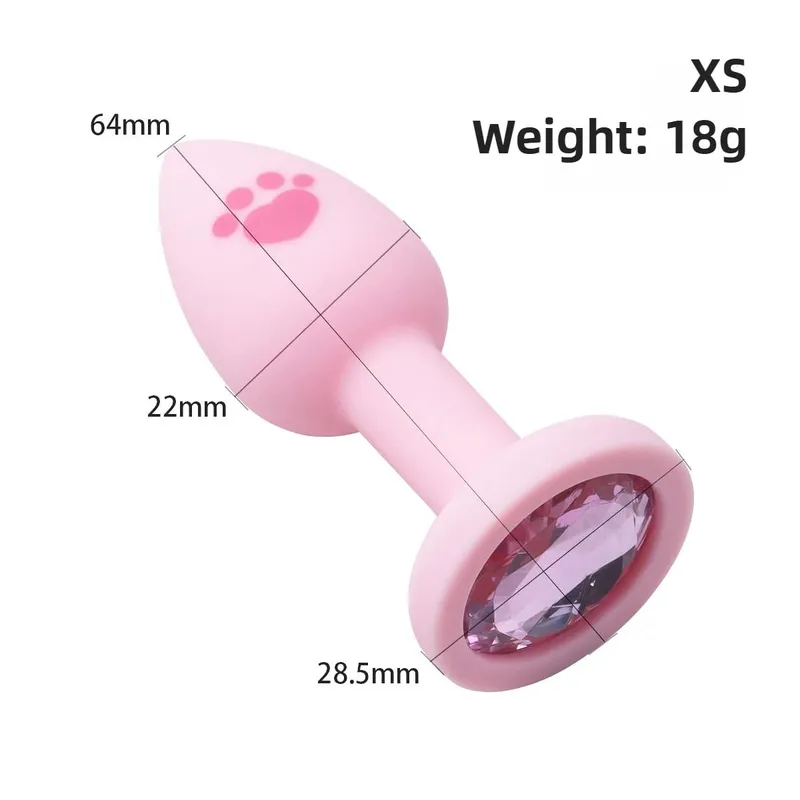 New 4 Sizes Cat Paw Silicone Anal Plug Pink Butt Plug Crystal Base Anus Dilator Expander Sex Toys For Woman Men Prostate Massage