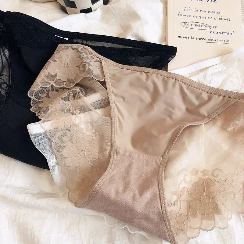 Women Lace Bra Front Open See Through Brief Set Elegant Thin Lingerie Set Ladies Bra Set Underwear