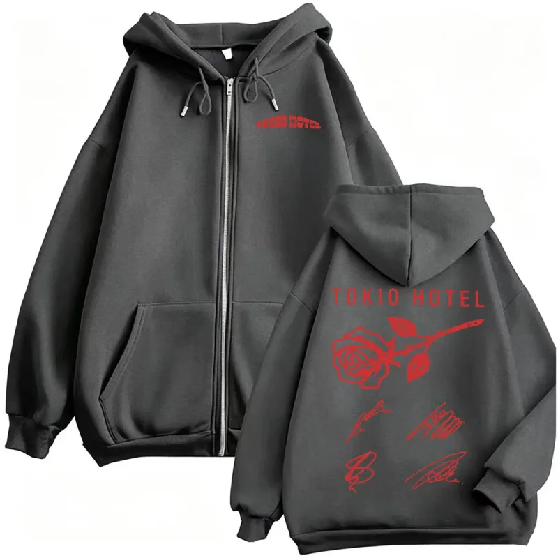 Tokio Hotel ARENA TOUR 2026 Assinatura Zipper Hoodies Moda Masculina Clássico Moletom Jaqueta Casacos Casual Lã Zip Up Pulôver