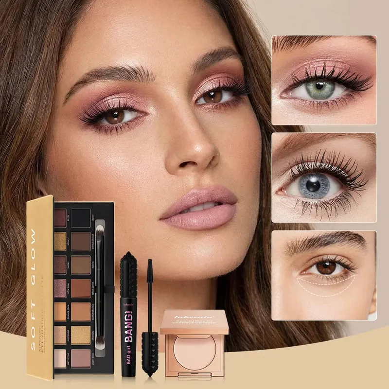 3ks/set CC Full Coverage Color Corrector Glow Palety očních stínů Volumizing Mascara Lasting Beauty Eyes Makeup Kit — image 3