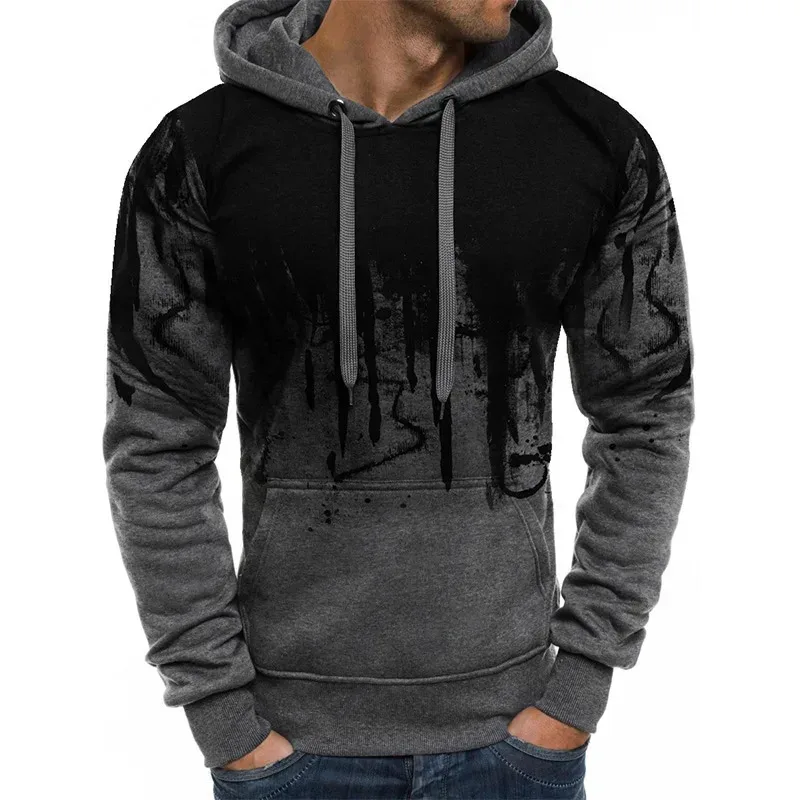 Gradient Print Men's Pullover Hooded Sweatshirt Spring Autumn Daily Fitness Sportswear Fashion Casual Hoodies Loose Clothing — image 6