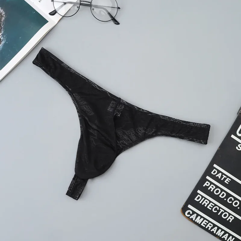 Männer Spitze Jacquard G-string Unterwäsche Hohe Dehnbare Große Tasche Tanga Höschen Sexy Homosexuell Erotische T-back Unterhose