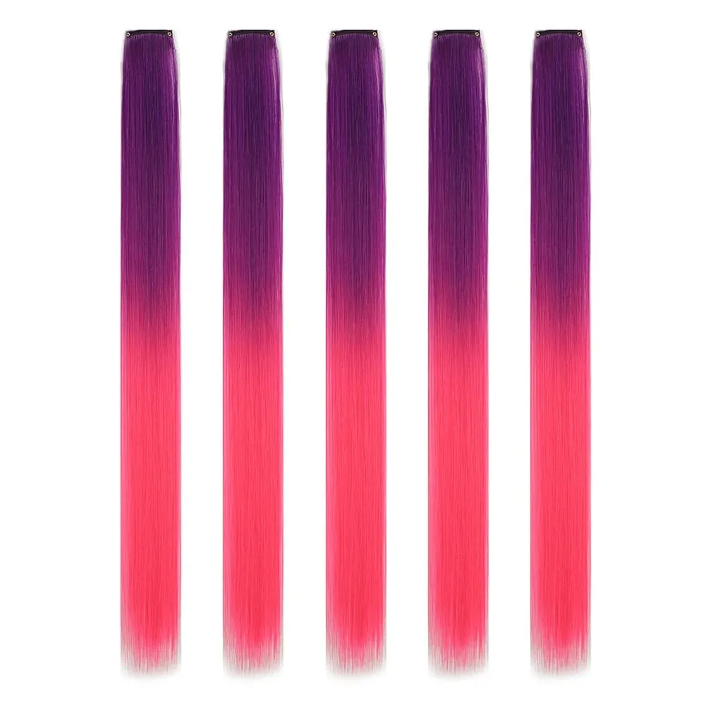 5PCS/set Clip in Hair Extensions Synthetic Hairpieces Colored Party Highlights for Girls 18 inches Multi-colors Straight Hair
