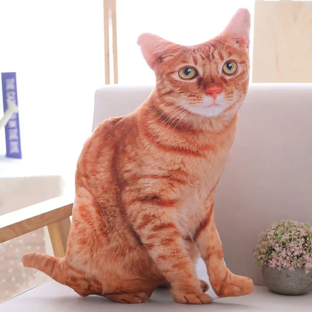 Creative Realistic 3D Cat Soft Simulation Cat Plushie Pillow Cartoon Kawaii Animals Cushion for Girls