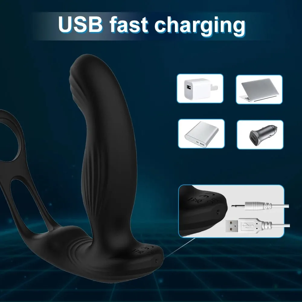 3 IN 1 Wireless Control Heating Swing Vibrator Dildo Double Penis Ring Male Prostate Massager Adult Sex Toys For Men Couples