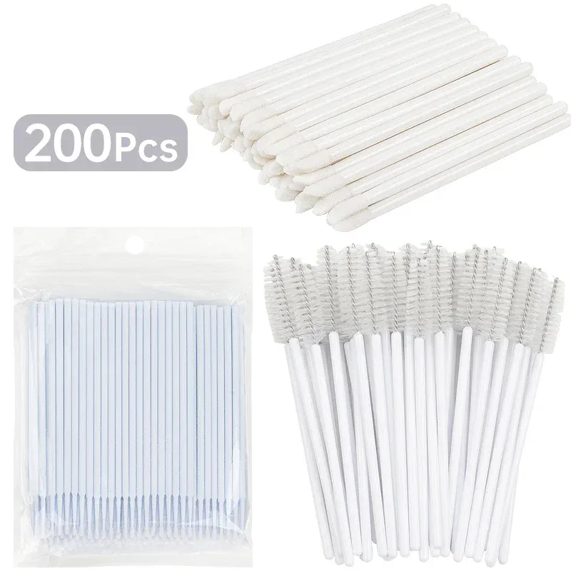 200 PCS Escovas Profissionais de Limpeza de Chicotes - Micro Varinhas de Salão para Remoção e Retenção de Extensão de Cílios | Kit de ferramentas sem fiapos