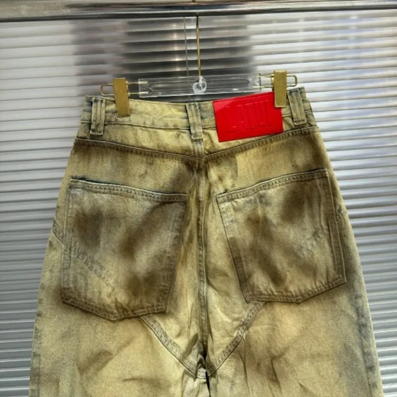 Latui Atelier High-Quality ROSE Stained and Weathered Embroidered Denim Pants with Flared Leg Design jeans