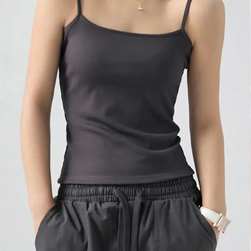 Summer Basic Tanks Spaghetti Strap Camis Solid Stretch Tops for Women Sleeveless Slim Fit Basic Solid Knitted Camisole — image 10