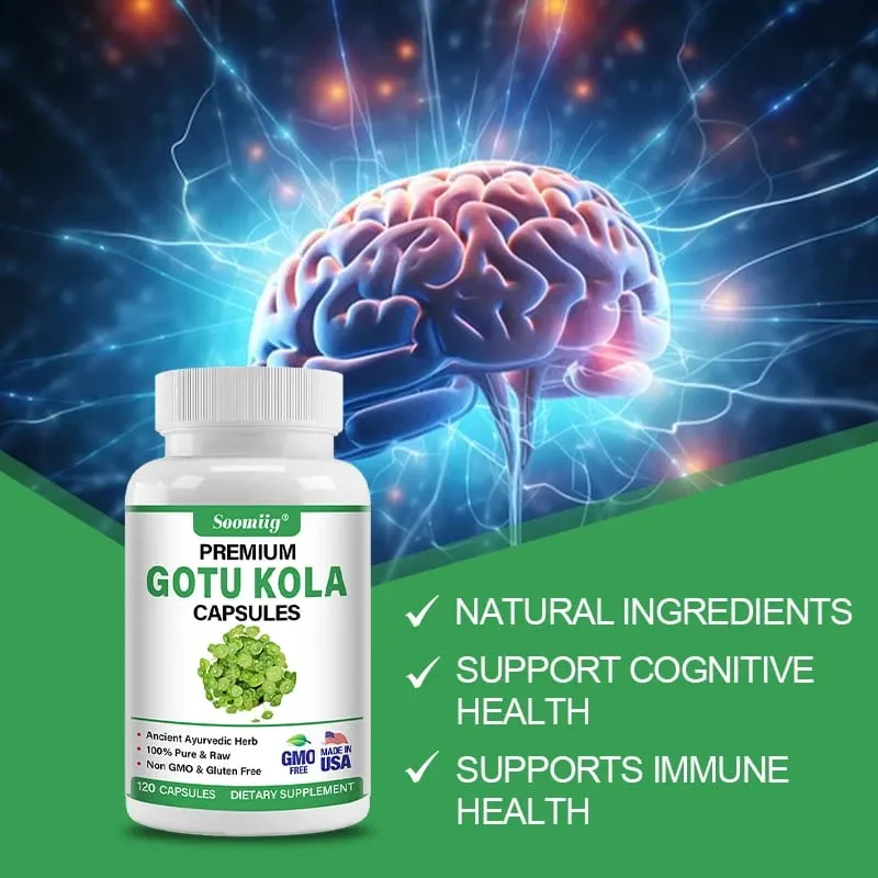 Gotu Kola Capsules 1300mg - Ginkgo Biloba Brain Health Memory & Focus Calm Nerves Skin & Circulation Support Non-GMO