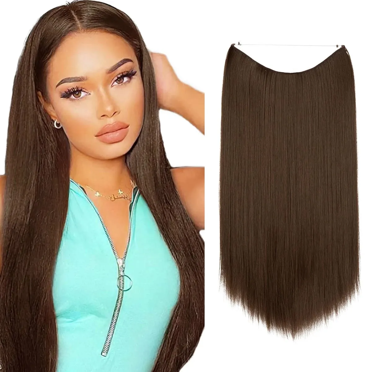 Premium Heat Resistant Synthetic Invisible Wire Hair Extensions With Clips Hairpieces Long Natural Straight Fake Hair For Woman