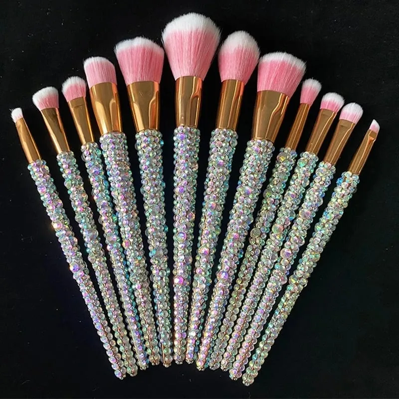 Diamond-studded Makeup Brushes 12Pcs/set Gems Makeup Beauty Tools Full Diamond Loose Powder Foundation Concealer Brush Bling