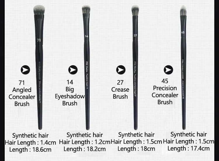 4pcs/set Pro Black Eye Shadow Makeup Brushes Lip Brow Precision Concealer Blending Synthetic hair Smudge Highlight Make Up Brush