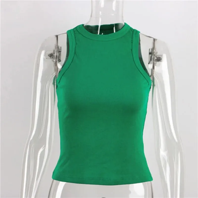 Ribbed Knitted Tops Neck Summer Basic Shirts White Black Casual Sport Vest Off Shoulder Green Women's Tank Top — image 10