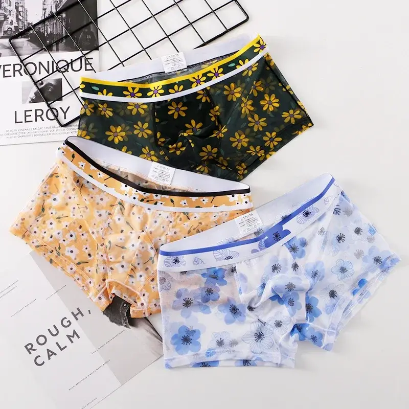 Calzoncillos tipo bóxer de malla para hombre, ropa interior de seda helada con estampado Floral, bragas de secado rápido suaves, transpirables, ultrafinas y transparentes — image 12