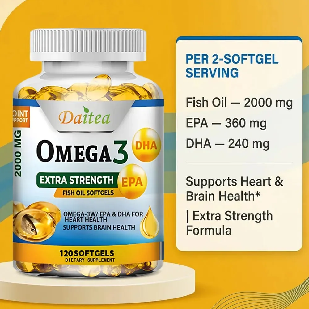 Omega 3 Fish Oil 2000mg Softgels with EPA & DHA Supports Heart Brain Joint & Eye Health Boosts Nerve Function & Immunity