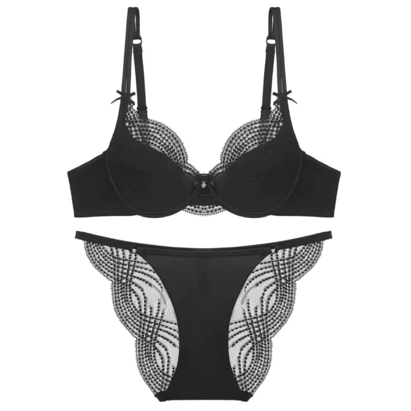 Set intimo mezza coppa Donna Coppa sottile Push Up Reggiseno morbido con ferretto Slip Piccolo petto Raccogliere Supporto laterale Biancheria intima anticedimento 32‑38 — image 10