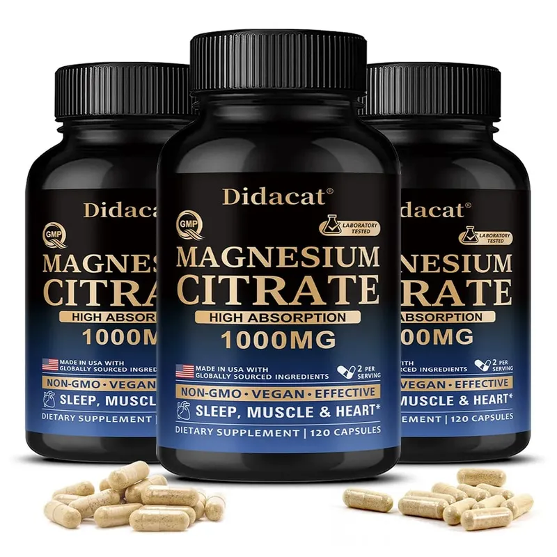 Magnesium Citrate Capsules 1000mg High Absorption Supplement - Sleep Muscle & Heart Support Non-GMO Vegan