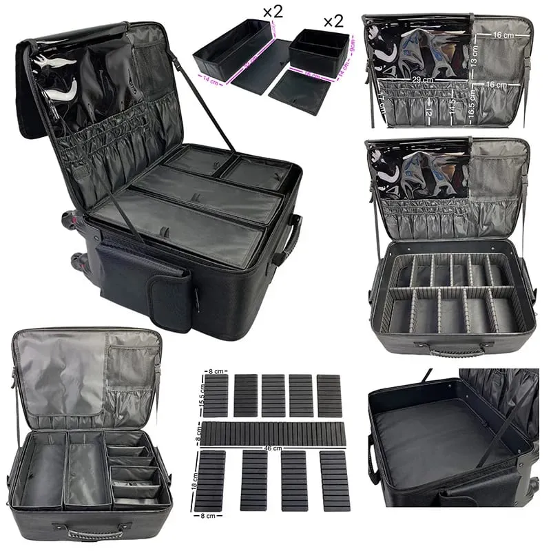 Large Capacity Makeup Trolley Case Multifunctional Oxford PU Satchel Rolling Tool Box for Beauty Nail Art Tattoo Fashion Luggage — image 6