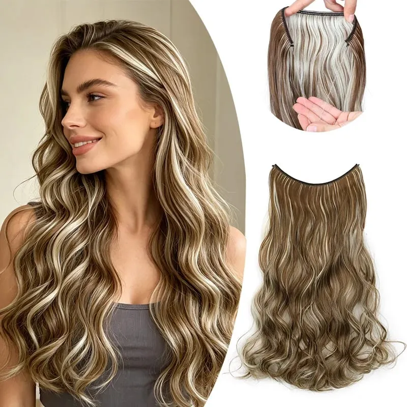 18Inch Synthetic Long Wavy Curly Halo Hair Invisible Fish Line Hair Extensions Heat Resistant Fiber Hairpiece For Women — image 1