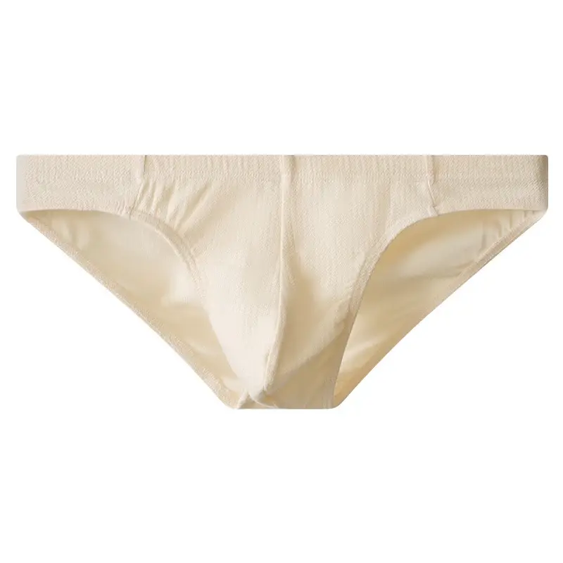 Ensemble 3 pièces de slips texturés en coton taille basse pour hommes, sous-vêtements minimalistes de couleur unie (Beige/blanc/gris clair)