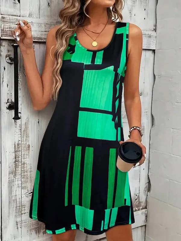 Spring&Summer Women's Geometric Pattern Sleeveless Dress For Summer Vacation dresses for women summer，Women Bohemia Midi Dresses