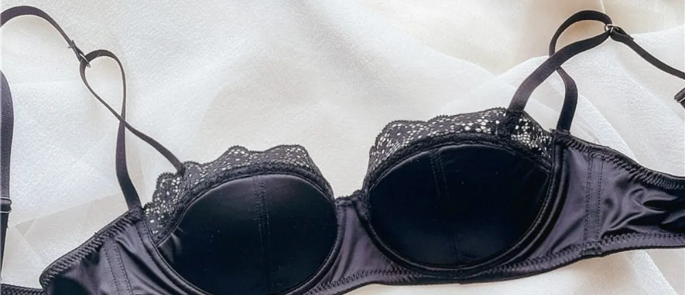 Women Half Cup Lace Bra Set Thin Underwire Sexy Minimizer Bra Anti‑Sag Side Support Hide Armpit Fat Ladies Lingerie Set 2‑38