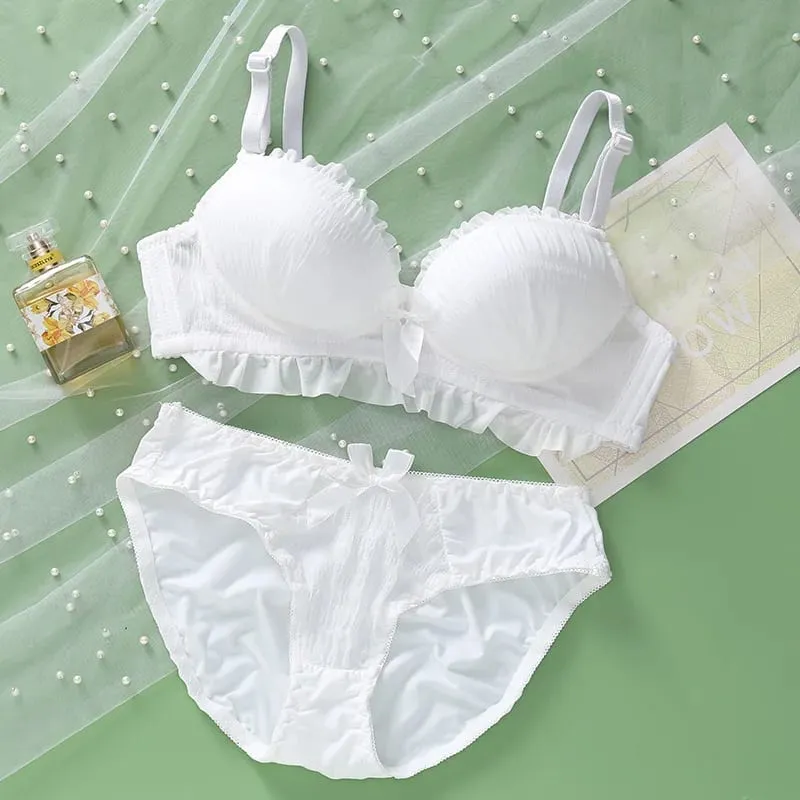 Women's Underwear Lace Sexy Soft Gathering Push Up Comfort Wireless Beauty Back Cute Ladies Bra and Panty Female Lingerie Set