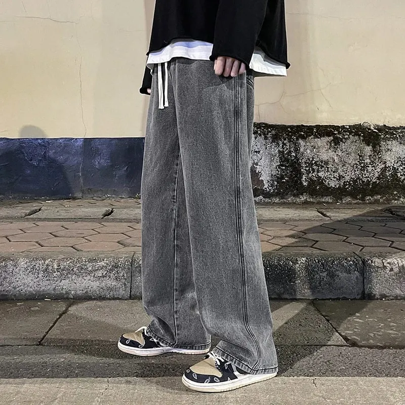 Brand Men's Jeans Korean Version Student Casual Pants High Street Straight Loose Wide Leg Jeans Black Grey Blue Baggy Jeans