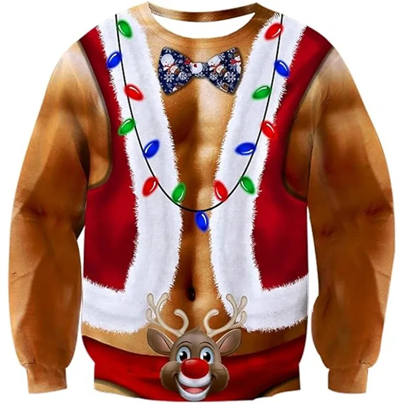 Noel çirkin kazak komik 3D baskı kas desen tişörtü erkekler için yeni moda kazak parti Cosplay kostüm noel hediyesi — image 3