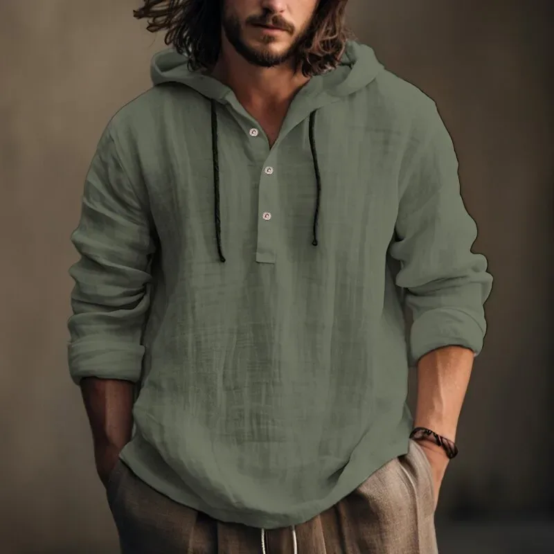 2025 New Men's Casual Blouse Cotton Linen Shirt Loose Tops Long Sleeve Tee Shirt Spring Autumn Casual Men's Shirts