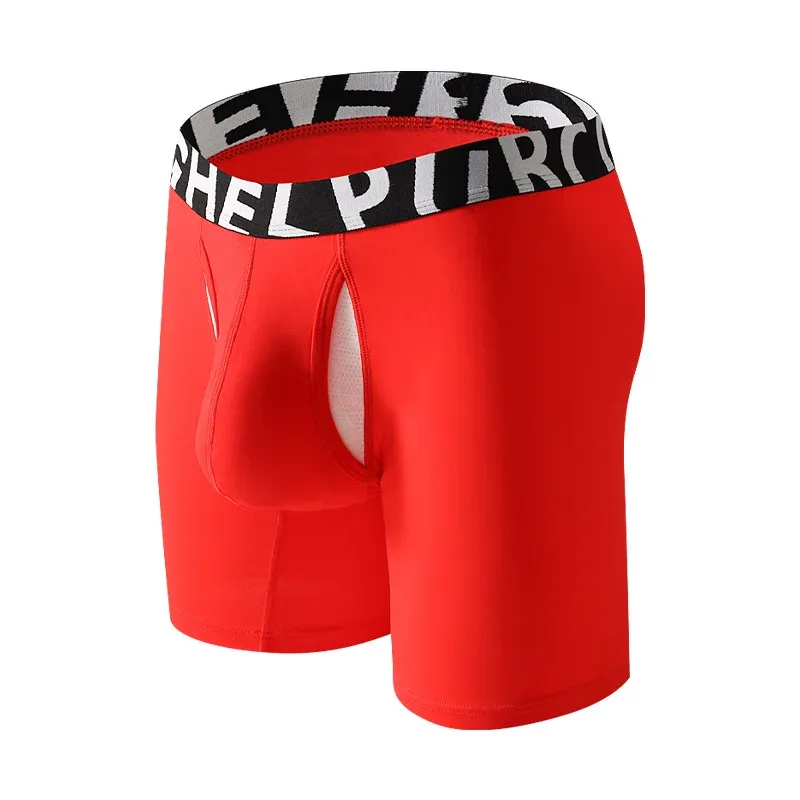 1pc Men's 3/4 Long Boxer Briefs - Inner Sports Underwear, Double-Layer Separate, U-Pouch, Long Length for Wear Inside