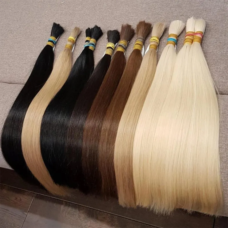 613 Striaght Human Hair No Weft 100% Virgin Bundles Highlight Original Bulk Extensions Russian Natural Unprocessed Blonde Braidi — image 4