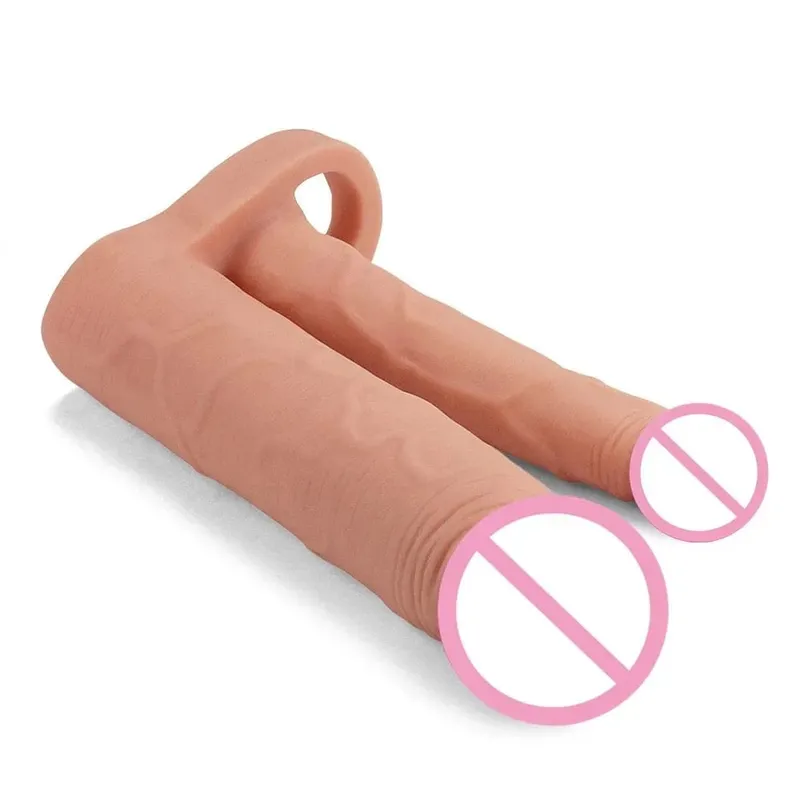 Dildo Realistic Penis Extender Sleeve Reusable Condoms Double Penetration Plug Anal Dildo Intimate Goods Sex Toys For Men