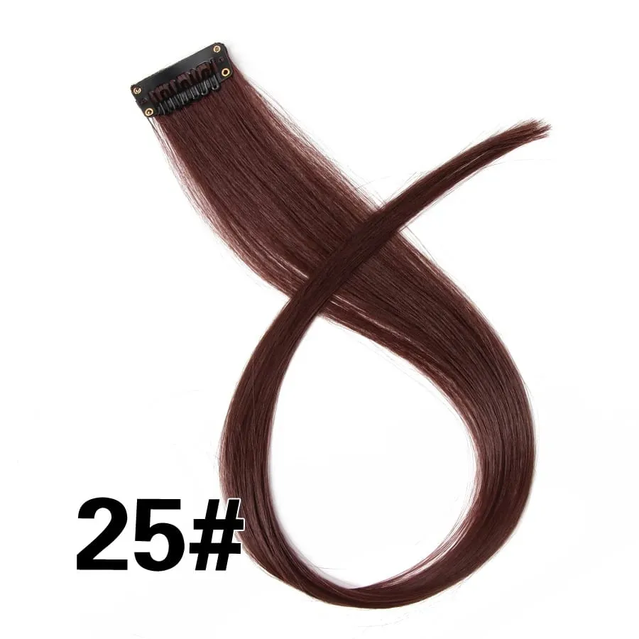 Lige farvet hårstykke Hair Extensions Clip In Highlight Regnbuehår Pink Blå Lilla Syntetisk på klips til kvinder piger — image 31