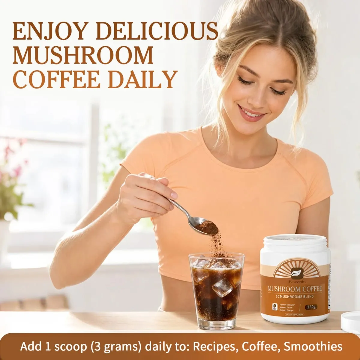 Beworths Reishi Mushroom Coffee Boost Brain Memory and Cognitive Clarity Immune System & Digestion Health Energy Supplement