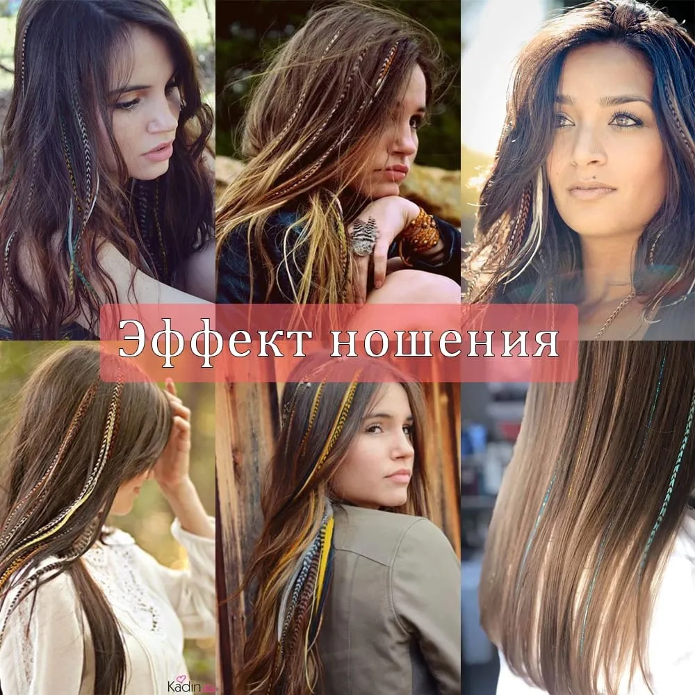 Synthetic Colored I-Tip Faux Feather Hair Extensions 16" 10 Strands/Pack Women's Heat Resistant Fiber Wig Accessories