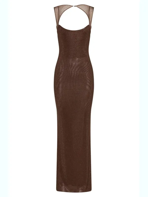 Robe longue en maille, col carré, Sexy, Patchwork de diamants, dos nu, strass brillants, robes Slim, robes de soirée, de Cocktail