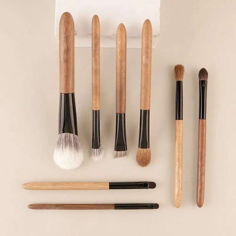 8pcs/set sickle Goat Hair Contour Makeup brushes Bevel Blush Make up brushes Powder Setting Multi-functional Walnut cosmeti tool — image 2