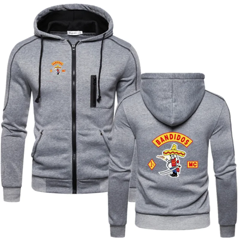 MC Bandidos Spring Autumn Fesyen Lelaki Tudung Kasual Pullovers Sweatshirts Lelaki Warna Pepejal Bertudung Drawstring Coat