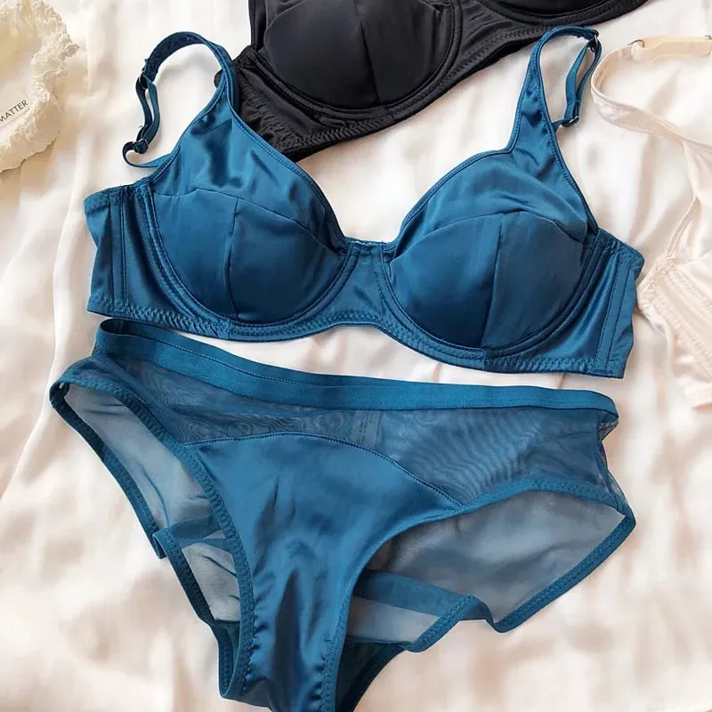 Kvinder Ice Silk Comfort Undertøj Sexet lille bryst Push Up BH Sæt Aftagelig polstring Tynd kop Bh BH Intimates Trussesæt — image 6