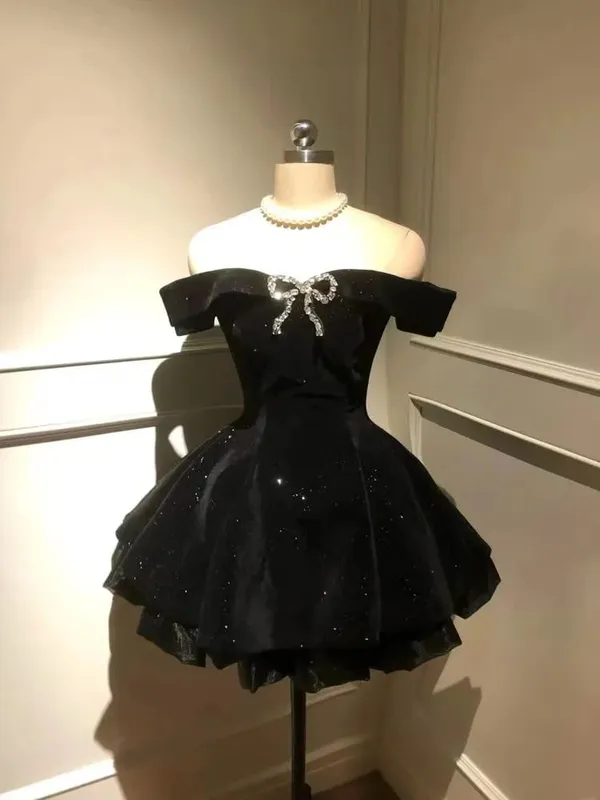 Japanese E-girl Gothic Vintage Dress Women Half High Neck Short Sleeve Bow Lace Mini Dress Cinch Waist Sweet Spicy Black Dress — image 2