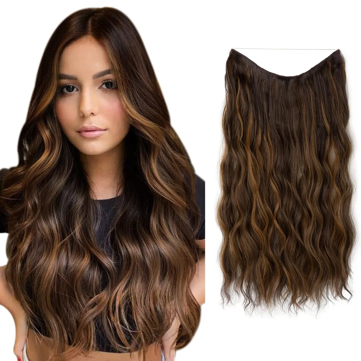 Synthetic Wave Invisible Wire With Clips Hair Extensions Fish Line Natural Blonde Clip In Hairpiece Fake Hair Piece